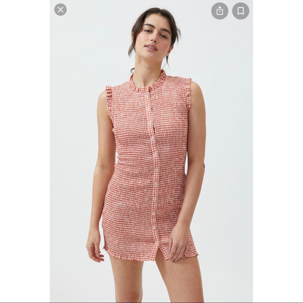 Urban Outfitters Aspen Smocked Button-Down Mini Dress